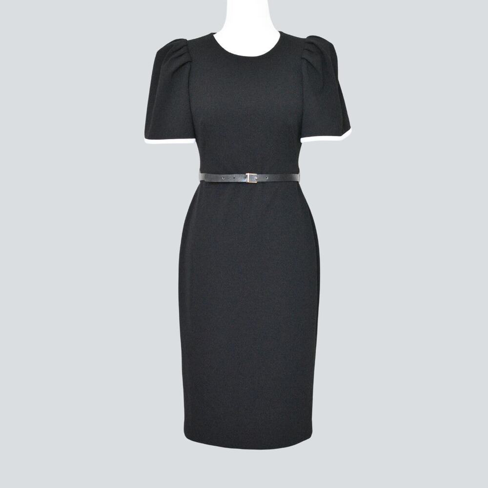 Calvin Klein Women's Puff Sleeve Sheath Dress Black & White Size 4